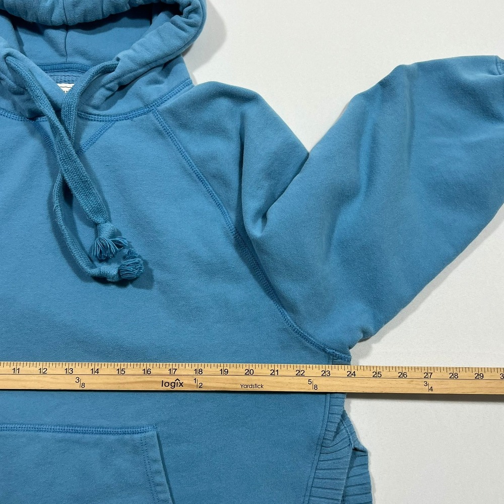 American Eagle Hoodie Oversized Ribbed Fleece Pullover Blue Split Hem Women L - Picture 4 of 14